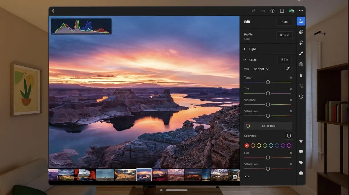 Adobe Lightroom Apple Vision Pro application.