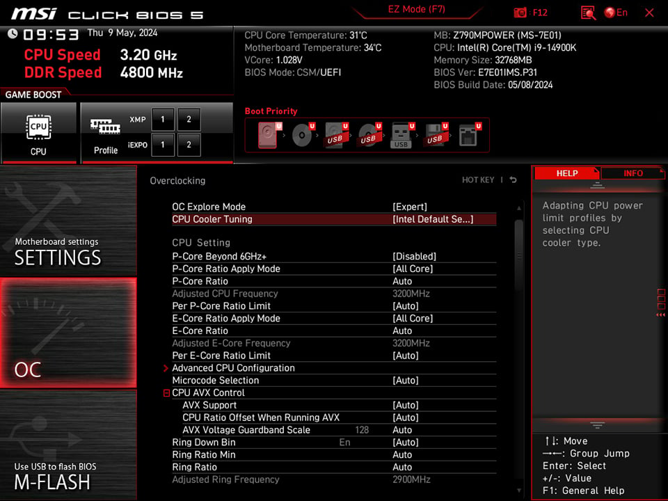 MSI Intel default settings