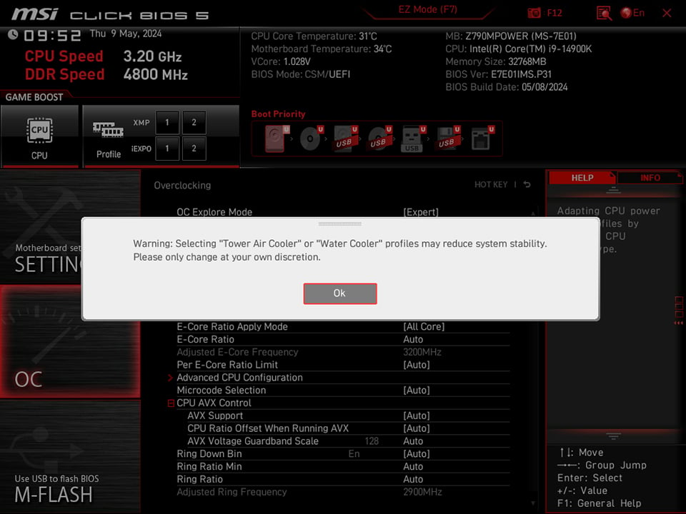 MSI Intel default settings